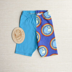 PRE-LOVED; RE-LOVED 6-12m Split Colour Cycling Shorts EUC Be Kind/Blue