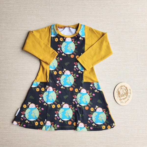 PRE-LOVED; RE-LOVED Age 1 Long Sleeve Colour Block Tunic Dress with Pockets SAMPLE SALE Happy Earth/Ochre