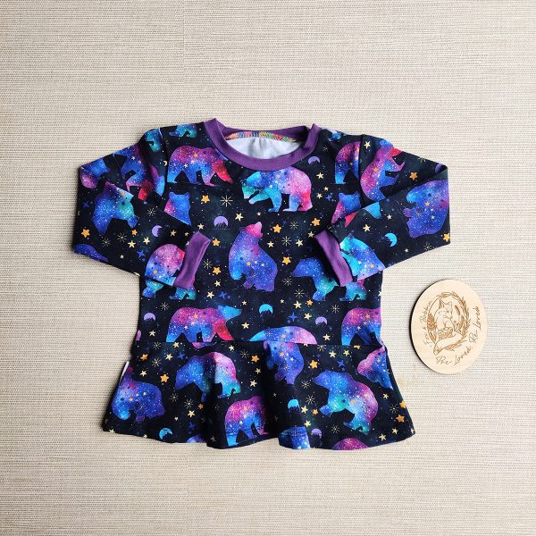 PRE-LOVED; RE-LOVED Age 1 Long Sleeve Peplum T Shirt SAMPLE SALE Ursa Major/Purple with Popper Neckline Add-On
