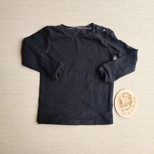 PRE-LOVED; RE-LOVED Age 1 Long Sleeve T Shirt EUC Black with Popper Neckline Add-On
