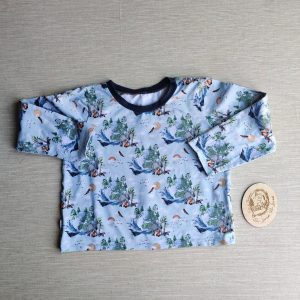 PRE-LOVED; RE-LOVED Age 7 Long Sleeved Boxy T Shirt EUC Animal Earth/Denim