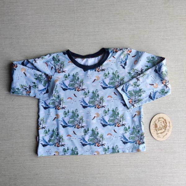 PRE-LOVED; RE-LOVED Age 7 Long Sleeved Boxy T Shirt EUC Animal Earth/Denim