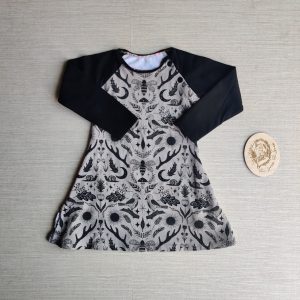 PRE-LOVED; RE-LOVED Age 1 Long Sleeve Raglan Dress EUC Woodlandala/black with Poppered Neckline and Pockets