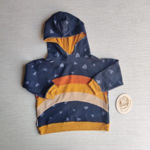 PRE-LOVED; RE-LOVED Age 4 Rainbow Dolman Hoody EUC Black Hearts/Neutrals