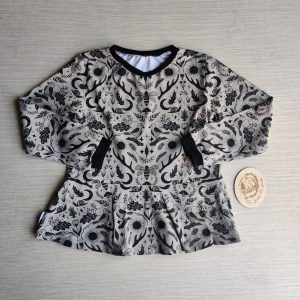 PRE-LOVED; RE-LOVED Age 9 Long Sleeved Peplum T Shirt EUC Woodlandala/Black