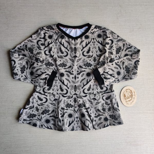PRE-LOVED; RE-LOVED Age 9 Long Sleeved Peplum T Shirt EUC Woodlandala/Black