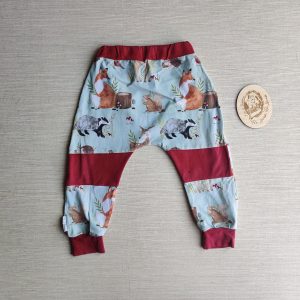 PRE-LOVED; RE-LOVED Age 2 Colour Block Slim Fit Harems GUC Woodland Creatures/Wine Red