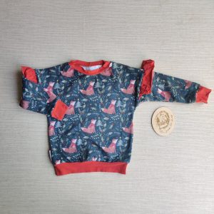 PRE-LOVED; RE-LOVED Age 2 French Terry Sweater EUC Festive Foxes/Rust with Frills