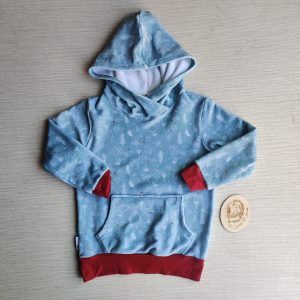 PRE-LOVED; RE-LOVED Age 6 Squish Hoody EUC Yuletide Robins/Wine Red