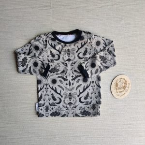 PRE-LOVED; RE-LOVED Age 1 Long Sleeve T Shirt EUC Woodlandala/Black with Poppered Neckline