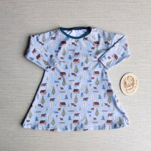 PRE-LOVED; RE-LOVED Age 2 Long Sleeve Tunic Dress EUC Scandi Bear/Petrol