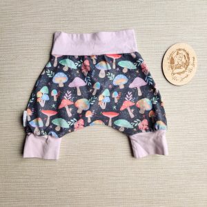 PRE-LOVED RE-Loved Age 6-12m Harem Shorts GUC Magical Mushrooms/Baby Pink