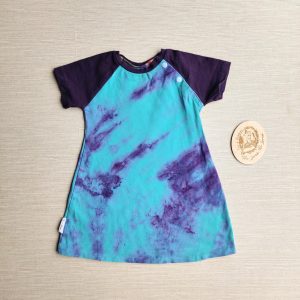 PRE-LOVED; RE-LOVED Age 2 Raglan Dress EUC Custom Tie Dye/Dark Purple with Poppered Neckline