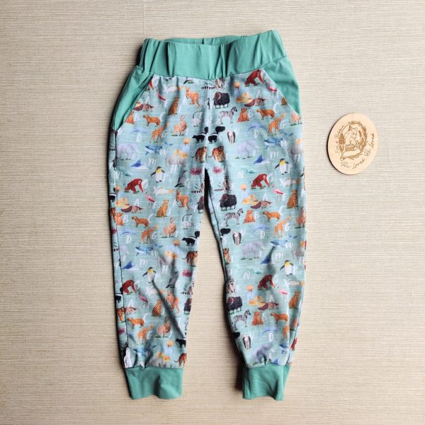 PRE-LOVED; RE-LOVED Age 6 Joggers EUC MM Alphabet Animals/Dark Mint