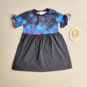PRE-LOVED; RE-LOVED Age 1 T Shirt Dress GUC Galaxy (SE)/Black with Poppered Neckline and Frilly Sleeves