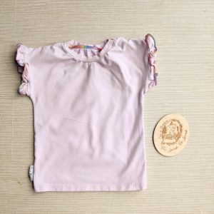 PRE-LOVED; RE-LOVED Age 1 Dolman T shirt GUC Baby Pink with Poppered Neckline and Frills