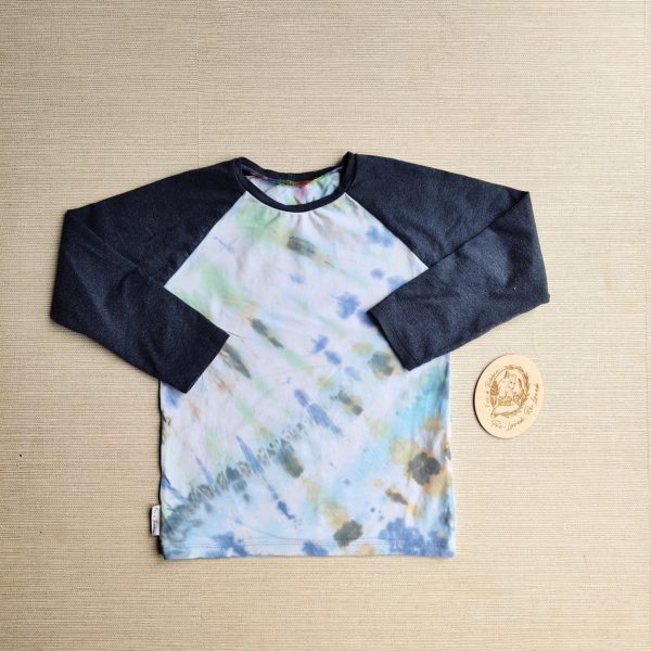 PRE-LOVED; RE-LOVED Age 6 Long Sleeve Raglan T GUC custom Tie Dye/Denim Blue