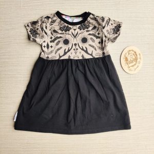 PRE-LOVED; RE-LOVED Age 1 T Shirt Dress EUC Woodlandala/Black with Poppered Neckline