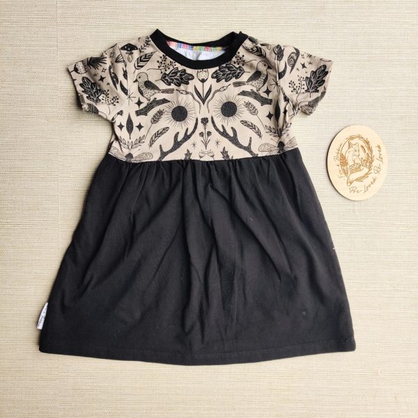PRE-LOVED; RE-LOVED Age 1 T Shirt Dress EUC Woodlandala/Black with Poppered Neckline