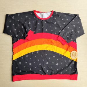 PRE-LOVED; RE-LOVED 7XL Rainbow Sweater EUC MM Black Hearts with bright rainbow