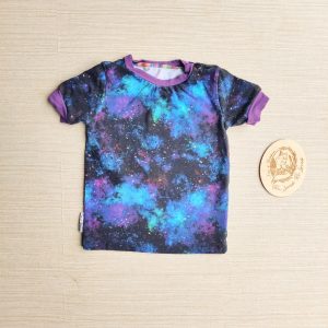 PRE-LOVED; RE-LOVED Age 1 T Shirt GUC Galaxy (SE)/Purple with Poppered Neckline