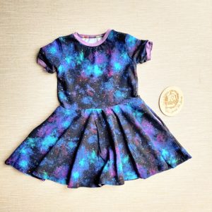 PRE-LOVED; RE-LOVED Age 2 Skater Dress EUC Galaxy/Lilac with pockets and poppered neckline