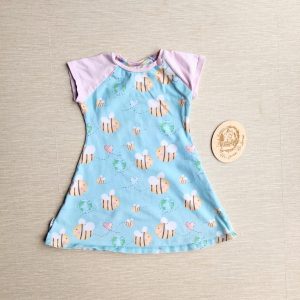 PRE-LOVED; RE-LOVED Age 1 Raglan Dress EUC No Planet Bee/Baby Pink with Poppered Neckline