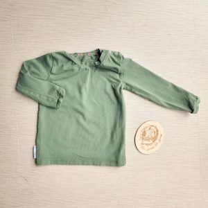 PRE-LOVED; RE-LOVED Age 1 Long Sleeved T GUC Olive Green with Poppered Neckline