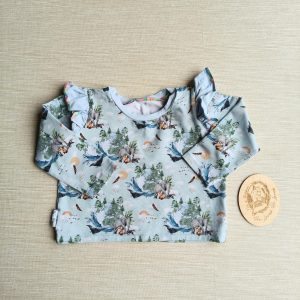 PRE-LOVED; RE-LOVED Age 3 Long Sleeve Boxy T EUC MM Animal Earth/Baby Blue with frills