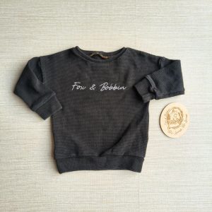 PRE-LOVED; RE-LOVED Age 1 Waffle Sweater GUC Black Waffle/White Embroidery