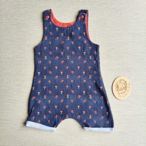 PRE-LOVED; RE-LOVED Age 2 Shorty Romper (roll hem) GUC MM Denim Mushrooms/Red