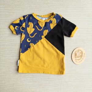 PRE-LOVED; RE-LOVED Age 2 Colour Block T shirt EUC Leopards/Mustard/Black