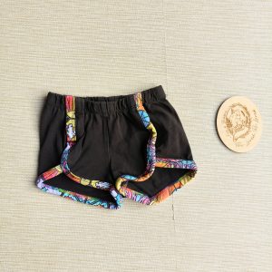 PRE-LOVED; RE-Loved Age 2 Track Shorts EUC Black/Peace & Rainbows