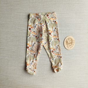 PRE-LOVED; RE-LOVED Age 2 Leggings GUC Woodland Wander with faux bow cuffs
