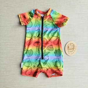 PRE-LOVED; RE-LOVED Age 2 Swimsuit EUC MM Rainbow Shells