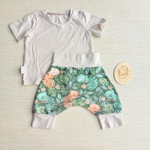 PRE-LOVED; RE-LOVED Age 2 OUTFIT: Boxy T and Harem Shorts EUC Chameleons/Beige