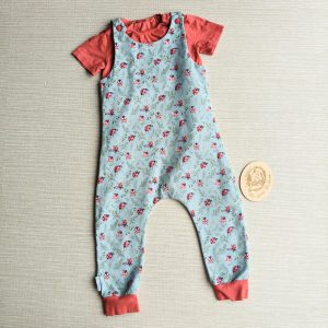PRE-LOVED; RE-LOVED Age 2 OUTFIT: Romper and T Shirt EUC Ladybugs/Red with poppered neckline