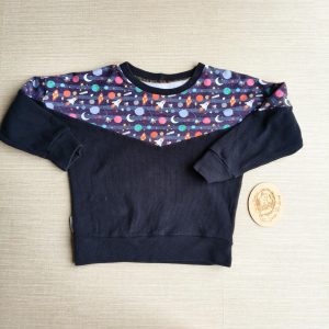 PRE-LOVED; RE-LOVED Age 6 Custom Waffle Sweater EUC Navy Waffle/Spaceships