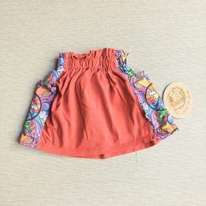 PRE-LOVED; RE-LOVED Age 2 Paper Bag Skirt EUC Peace & Rainbows/Red