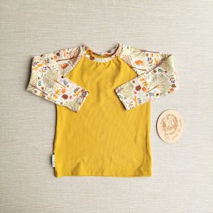 PRE-LOVED; RE-LOVED Age 3 Long Sleeve Raglan T EUC Woodland Wander/Mustard