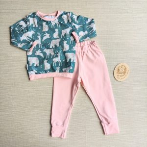 PRE-LOVED; RE-LOVED OUTFIT: Age 2 Long Sleeve T and Joggers MM Nordic Animals/Baby Pink BRAND NEW