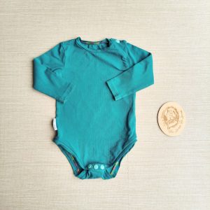PRE-LOVED; RE-LOVED Age 6-12m Long Sleeve Baby Vest EUC Petrol with poppered neckline