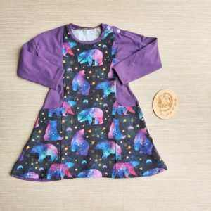 PRE-LOVED; RE-LOVED Age 3 Long Sleeve Tunic Dress with pockets EUC Ursa Major/Purple with poppered neckline