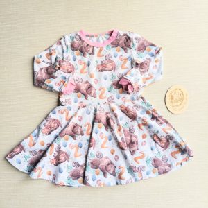 PRE-LOVED; RE-LOVED Age 3 Long Sleeve Skater Dress EUC "2" Birthday/Pink with pockets and poppered neckline