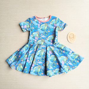 PRE-LOVED; RE-LOVED Age 3 Skater Dress GUC Ocean Day/Coral with pockets