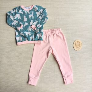 PRE-LOVED; RE-LOVED OUTFIT: Age 2 Long Sleeve T and Joggers MM Nordic Animals/Baby Pink BRAND NEW