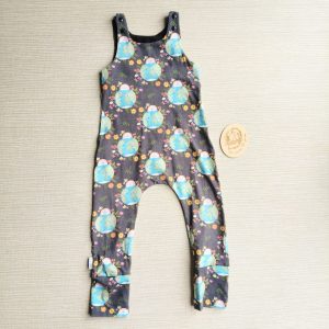 PRE-LOVED; RE-LOVED Age 3 Grow With Me Romper EUC Happy Earth/Black