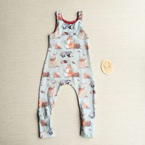 PRE-LOVED; RE-LOVED Age 2 Grow With Me Romper EUC Woodland Creatures/Wine Red