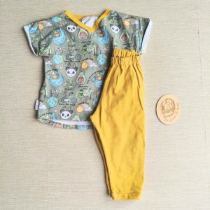 PRE-LOVED; RE-LOVED Age 3 OUTFIT: Baggy V T Shirt and Roll Hem Joggers EUC MM Earth Day/Mustard