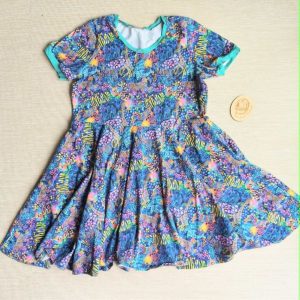 PRE-LOVED; RE-LOVED 3XL Skater Dress EUC MM Rainbow Zoo/Turquoise